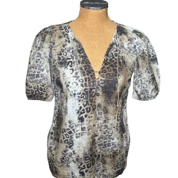 Calvin Klein Leopard Print V-Neck Women's Top Size M - Picture 1 of 15